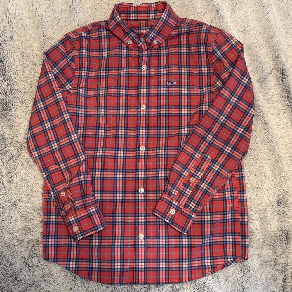 Vineyard Vines Performance Red and Blue Plaid Shirt